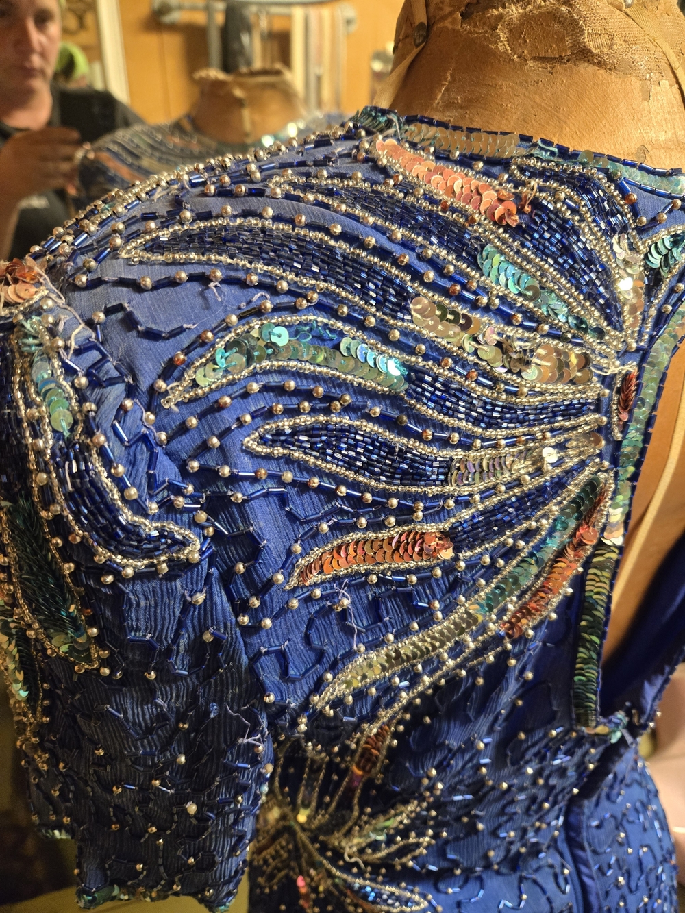 Laurence Kazar Cobalt Blue Beaded Midi Dress - Picture 4 of 5